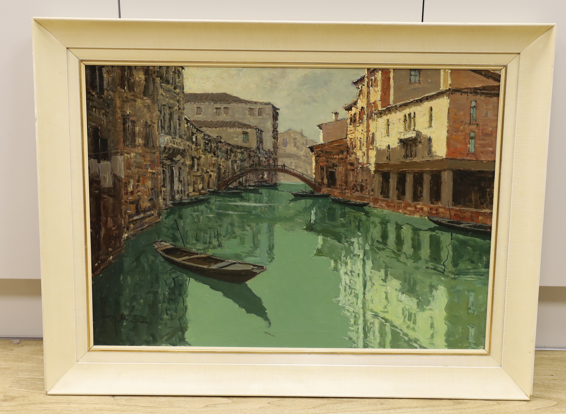 Giuseppe Marino (Italian 1916-1975), oil on canvas, Venetian canal with gondolas, signed, 48 x 69cm